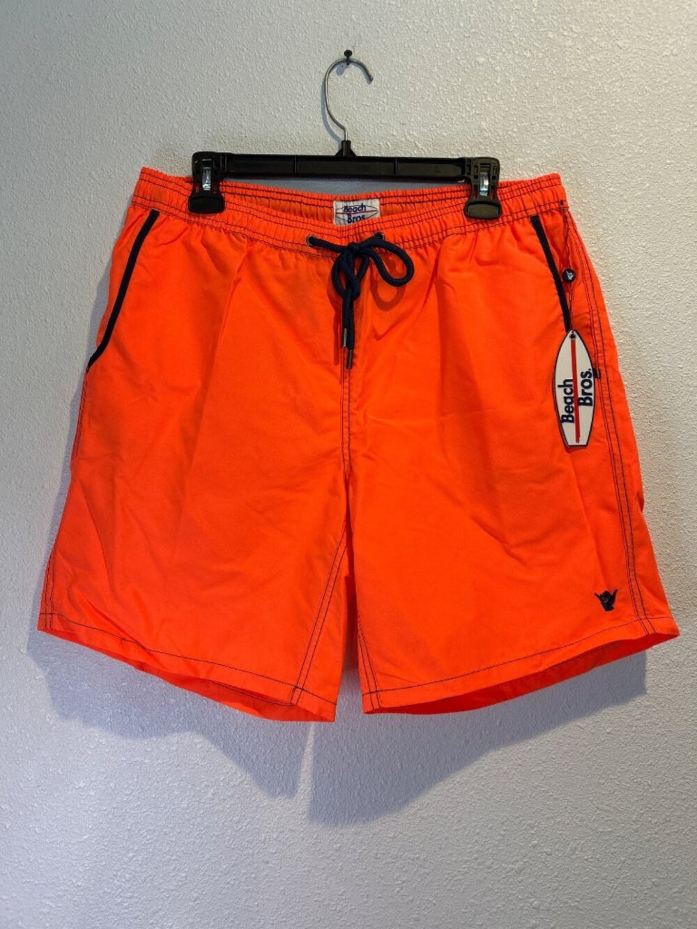 Beach Bros. Men's LARGE  Swim Trunks Brief Lined electric Red Neon Orange